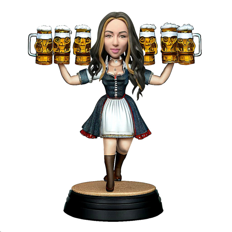 Customized Oktoberfest Lady Raising 12 Beers Bobblehead Doll Handmade Souvenir