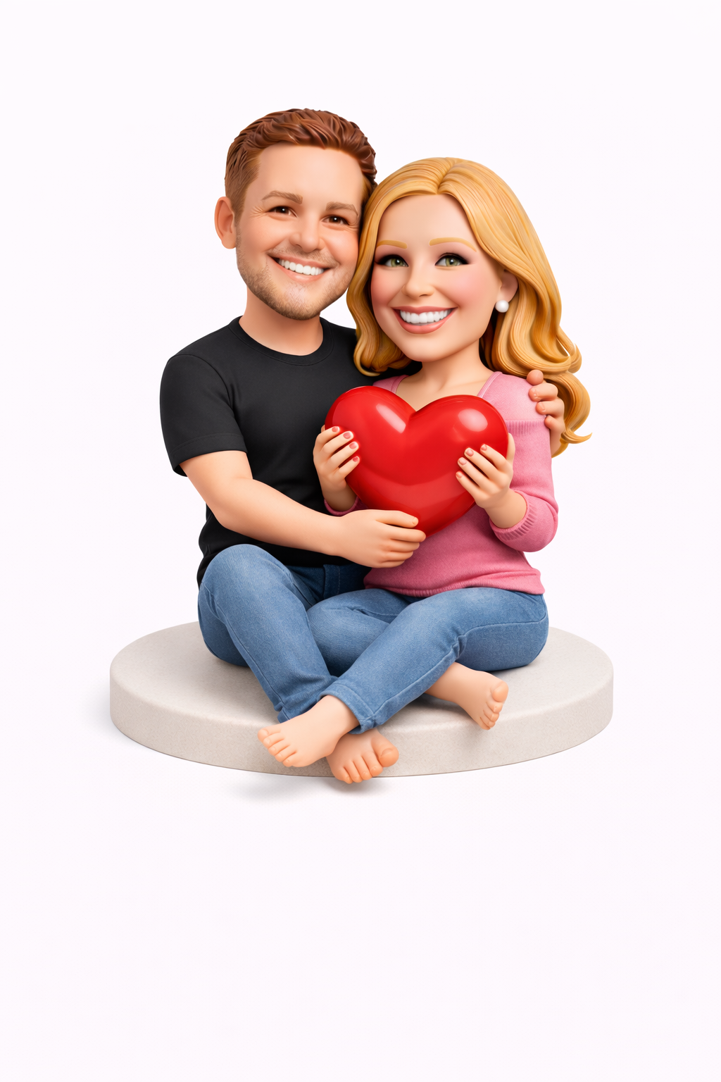 Couple outfits, heart-shaped hugs, and custom-engraved Valentine's Day bobbleheads.