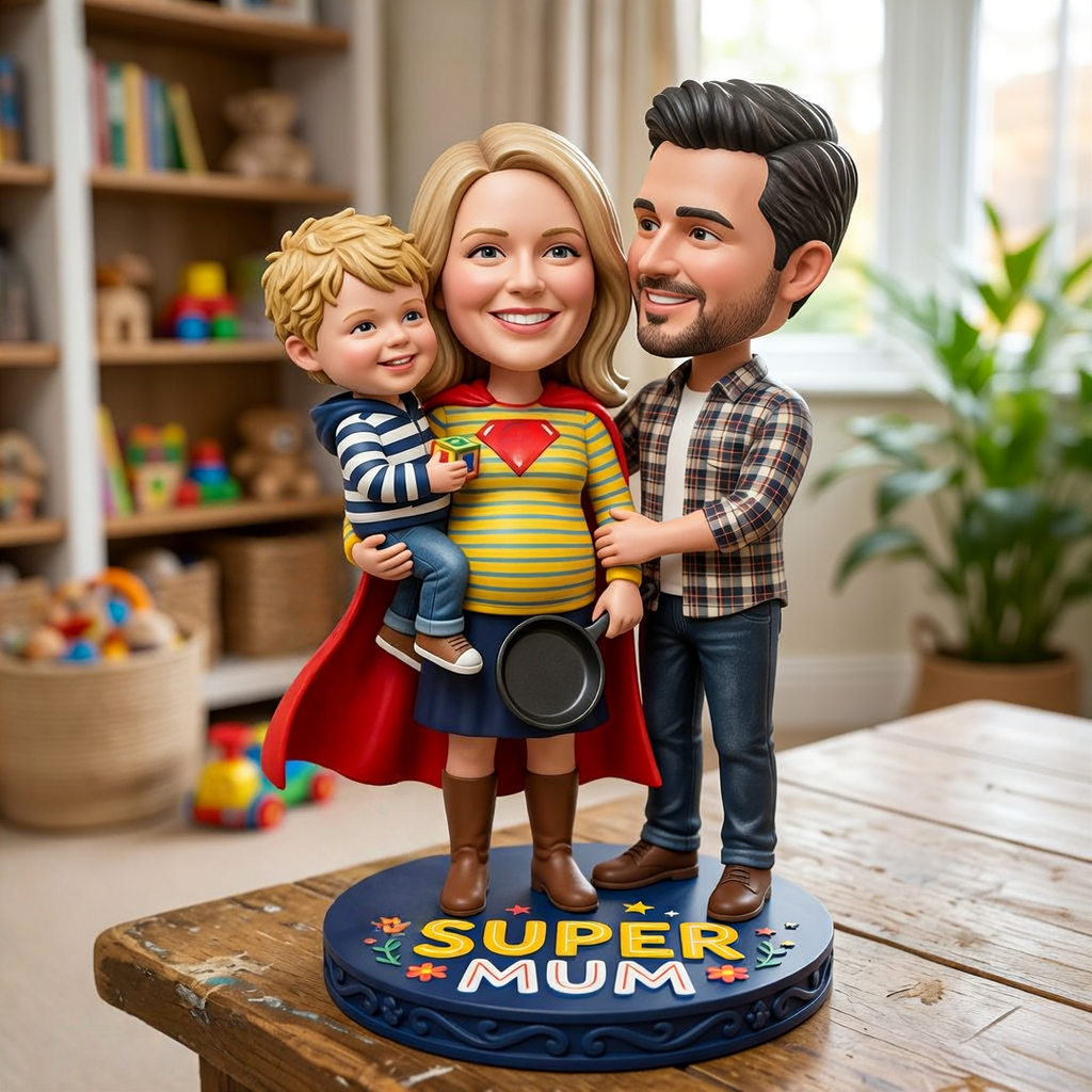 The Ultimate Mother’s Day Keepsake: Custom Handcrafted Family of Four Bobblehead (Husband, Pregnant Wife & Child) – A One-of-a-Kind Gift for Expecting Parents
