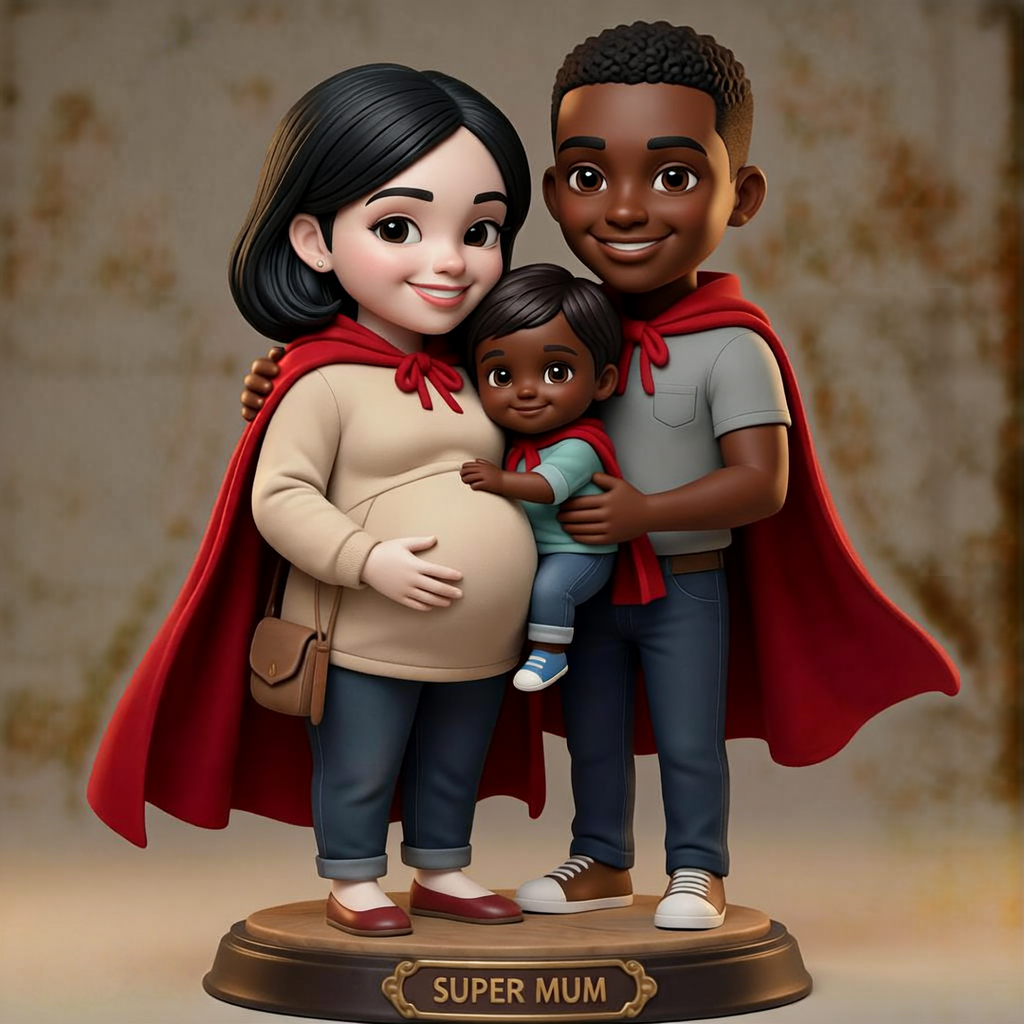 Personalized Mother's & Father's Day Gift: Custom  Family Sculpture Featuring Pregnant Mom, Dad and Big Brother/Sister - Handcrafted Anniversary & Holiday Decor