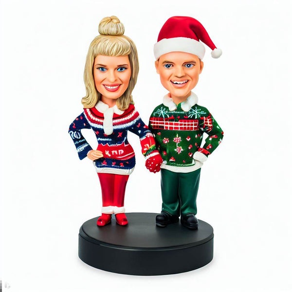 Merry Christmas Series 1 - Custom Bobblehead Family Gift Double Heads Custom Lettering