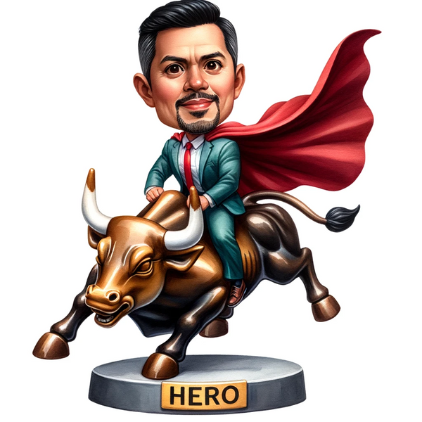 The world's best boss, super stock god, Wall Street cowboy, Wall Street tycoon, Wall Street bull market, super stock cowboy, super stock market hero custom bobblehead doll with custom text