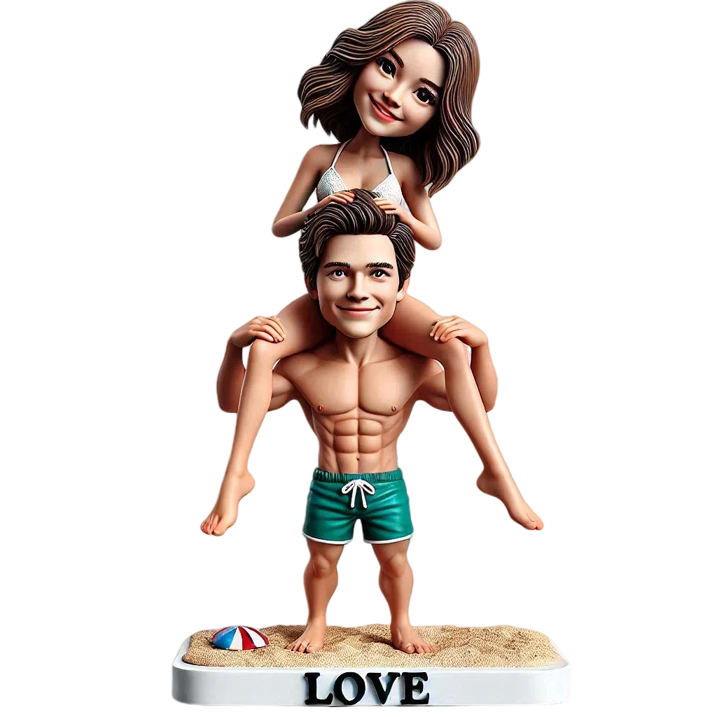 Warm family husband carrying his wife on his back couple custom bobblehead doll (10)