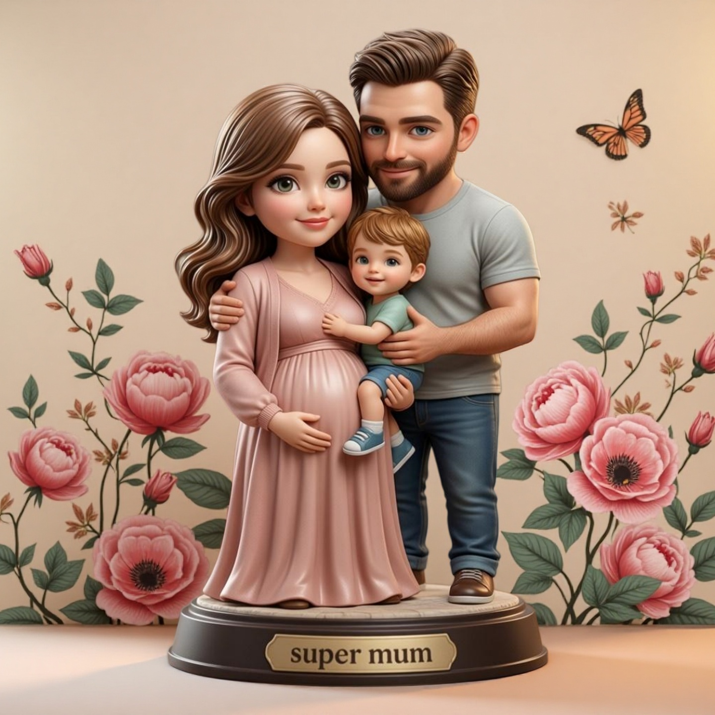Custom Mother's Day Family Bobbleheads: Personalized Figurines for Expectant Parents and Baby—A Handcrafted Gift for Moms-to-Be and Dads-to-Be, 100% Custom-Made Based on Your Photos.
