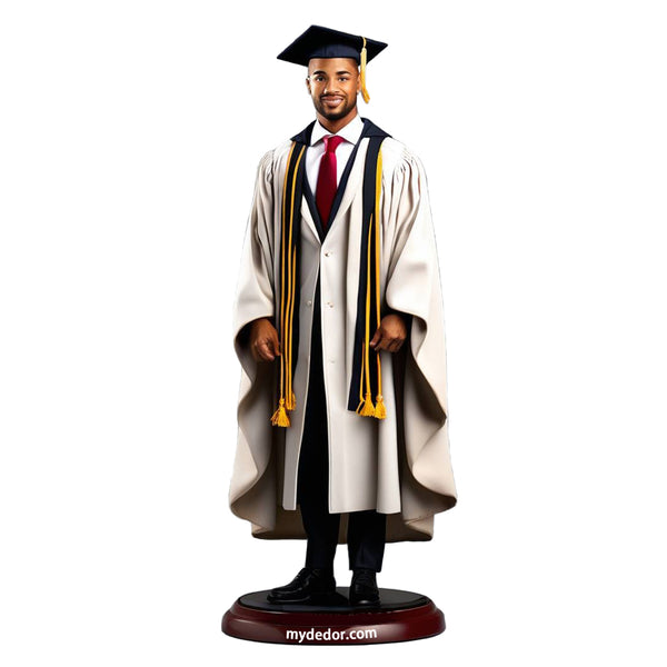 Customized PhD graduate male bobblehead doll with engraved text