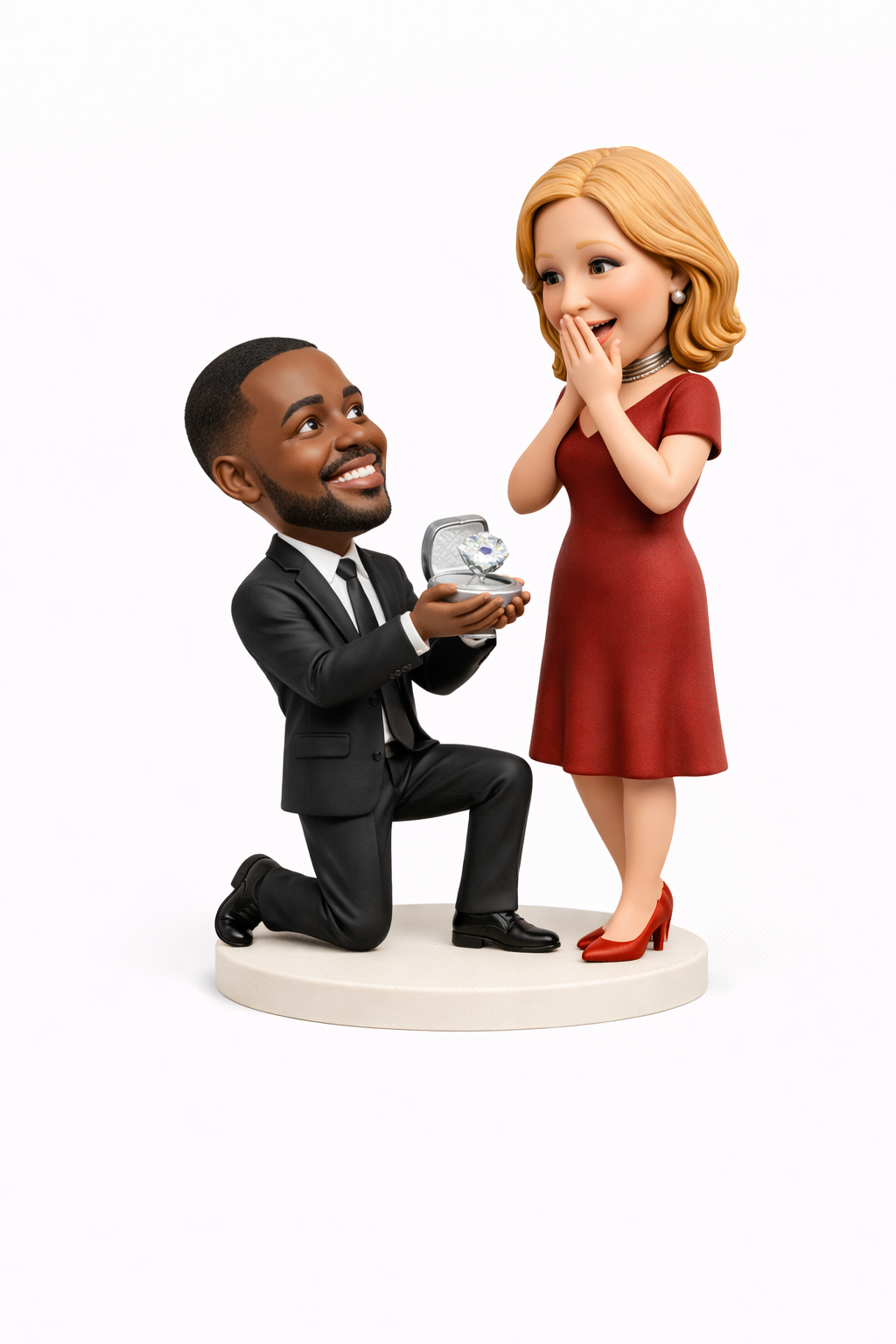 Valentine's Day gift custom100%  bobblehead, kneeling on one knee to propose bobblehead holding an engagement ring
