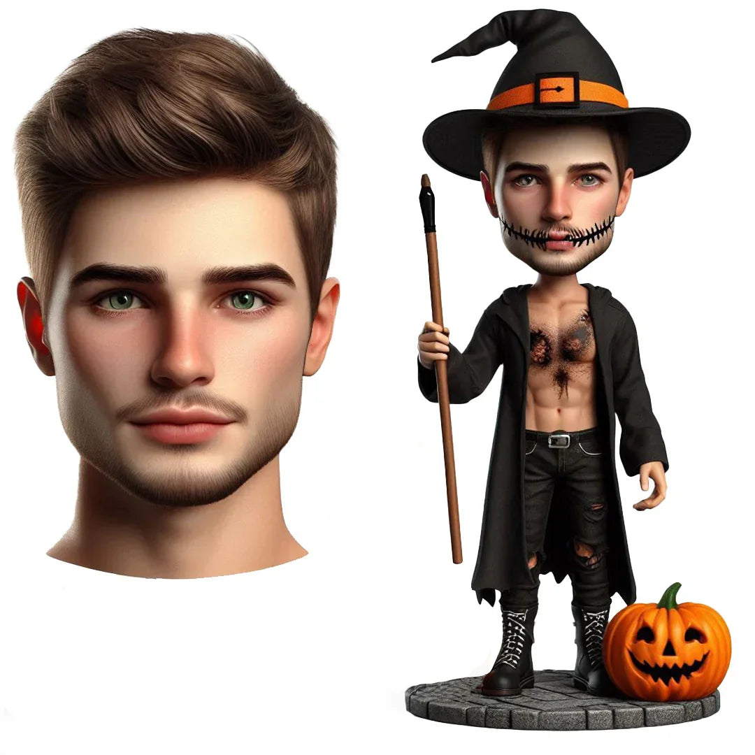 Halloween man zombie custom bobblehead doll with scythe, engraved text（1）