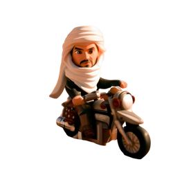 Custom Mydedor Bobblehead in Arabian Costume Riding a Motorcycle