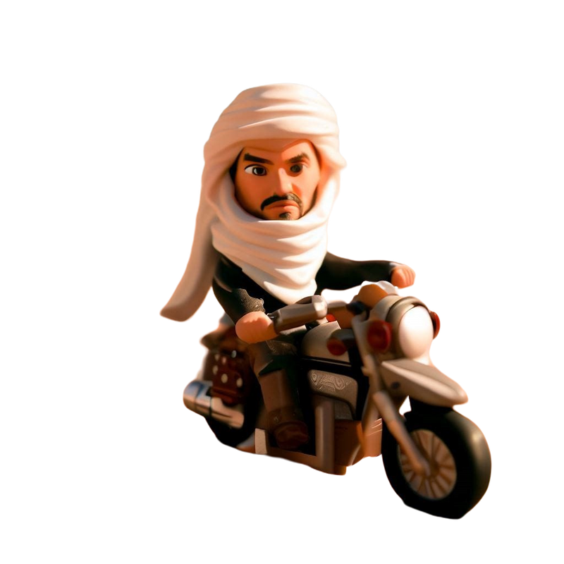Custom Mydedor Bobblehead in Arabian Costume Riding a Motorcycle