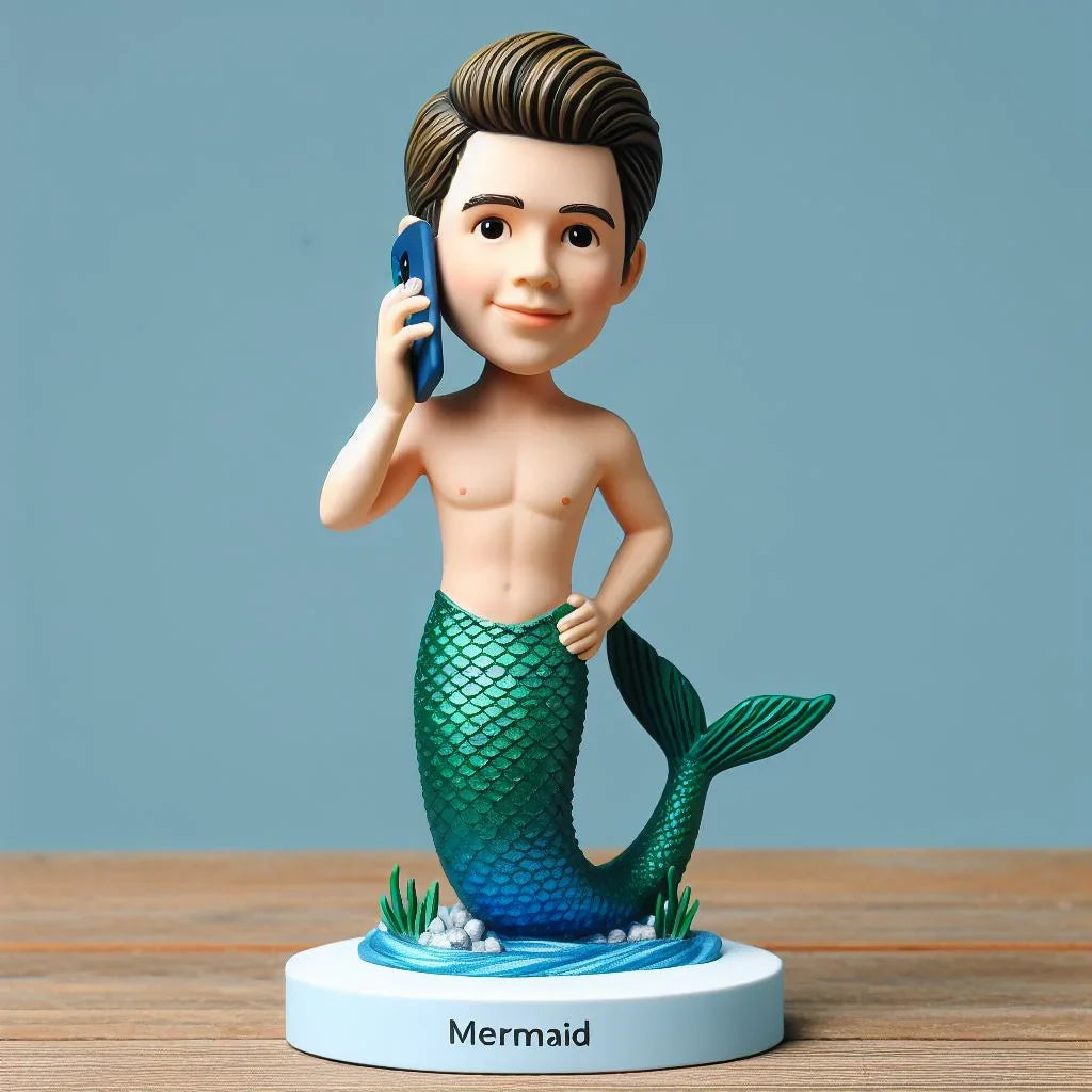 Custom Man Mermaid Hand Carved Bobblehead Figure