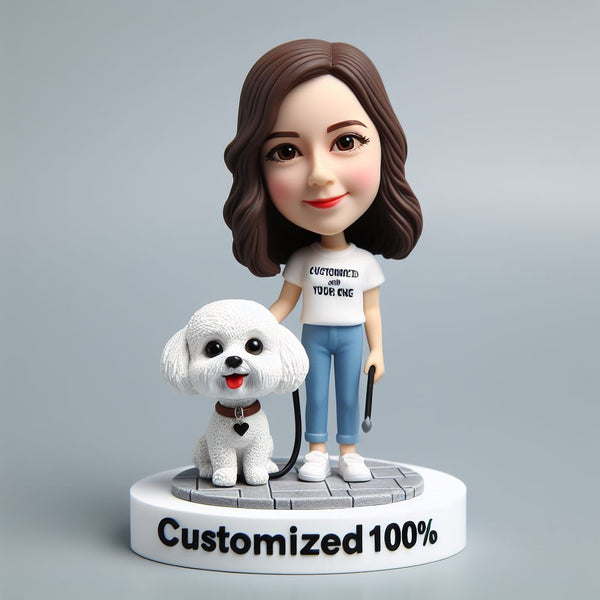 Custom100% Lady And  Dogs Bobblehead