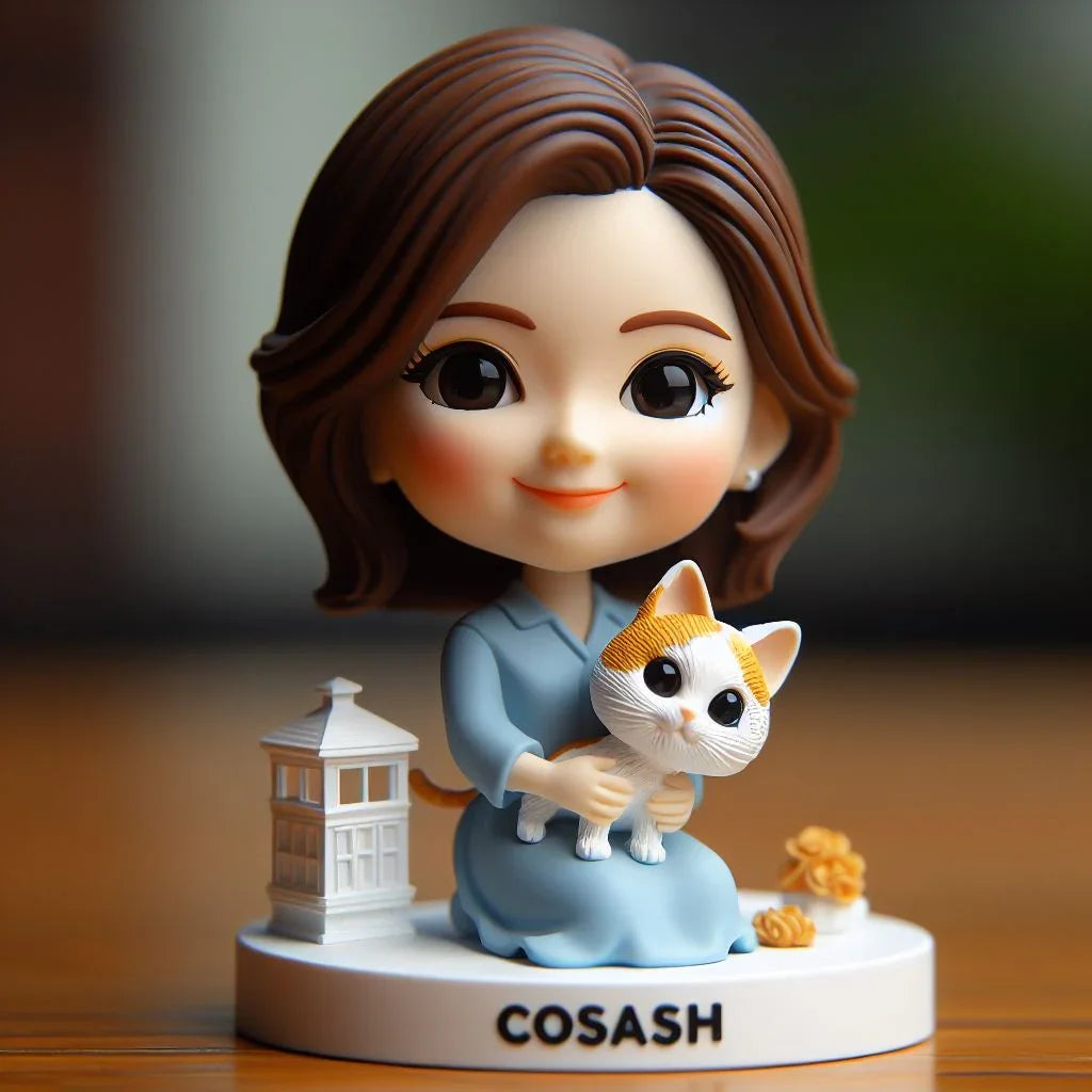 Custom100% Lady And  Cats Bobblehead