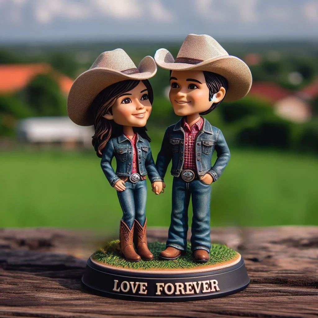 Customized cowboy couple bobbleheads