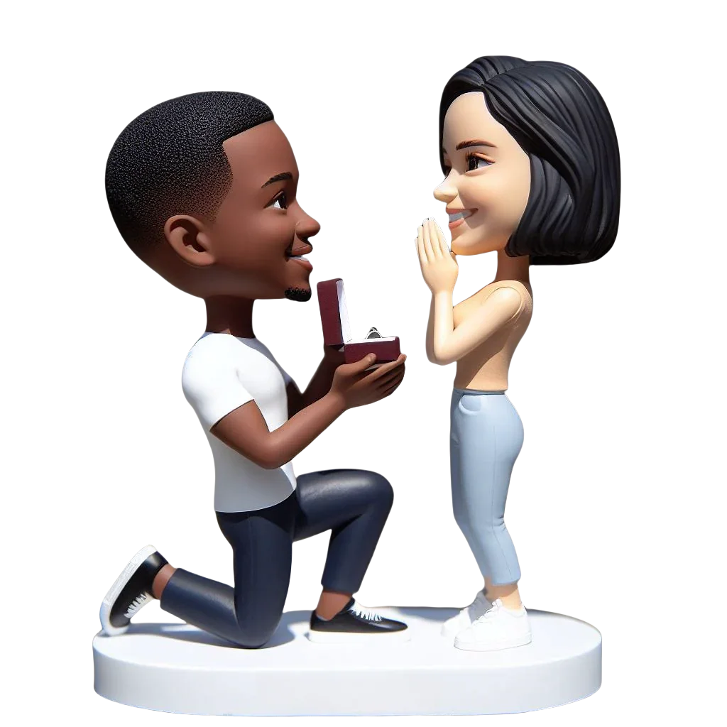 Valentine's Day gift custom100%  bobblehead, kneeling on one knee to propose bobblehead holding an engagement ring（复制）