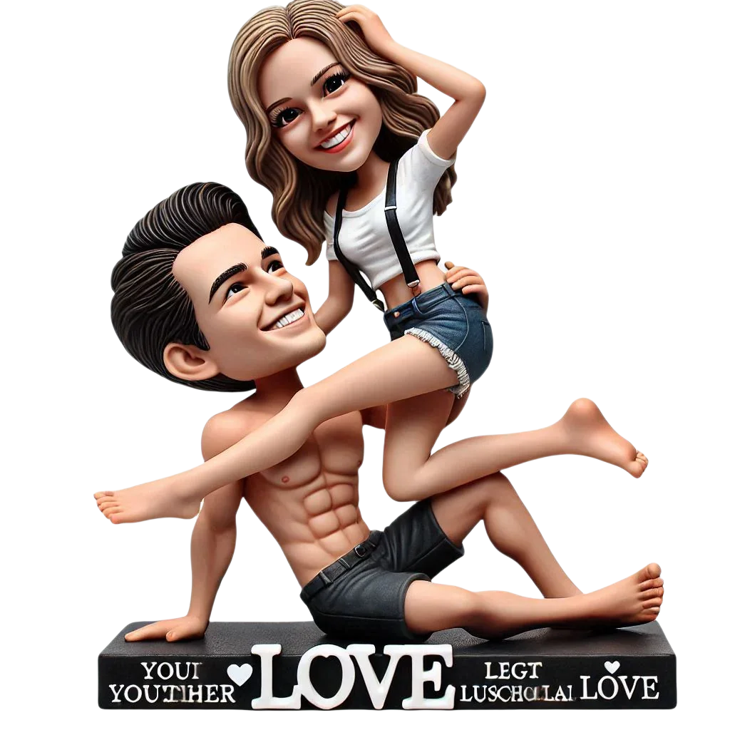 Warm family husband carrying his wife on his back couple custom bobblehead doll (6)