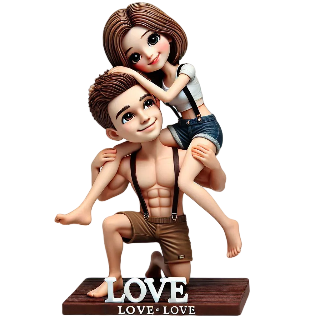 Warm family husband carrying his wife on his back couple custom bobblehead doll (5)