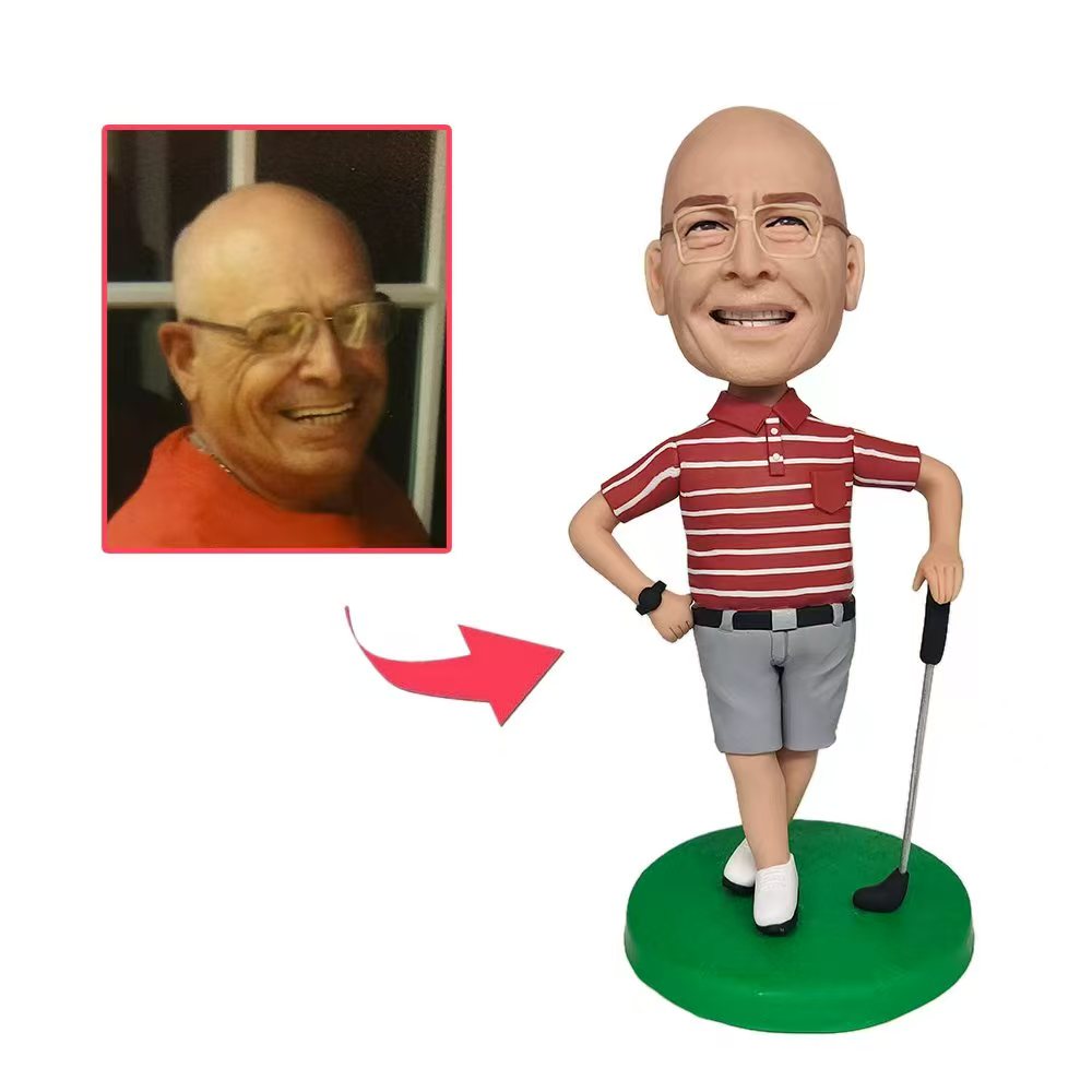 Man Playing Golf Custom Bobblehead With Engraved Text