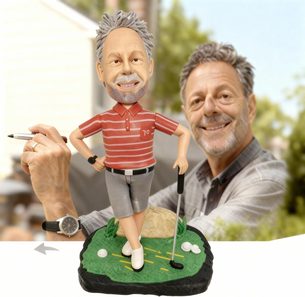Golf man in red striped shirt Custom Bobble head