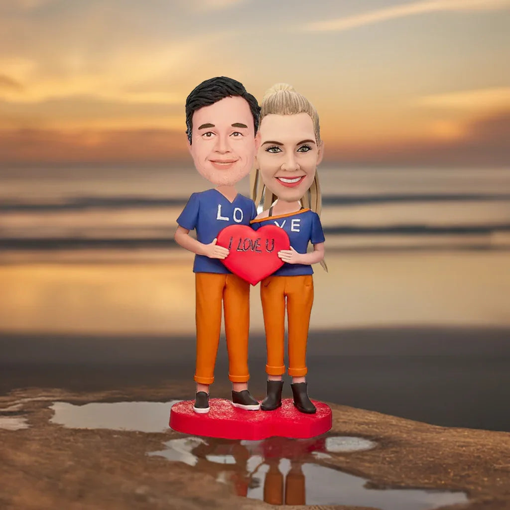 A Couple Dressed in LOVE Custom Bobblehead With Engraved Text