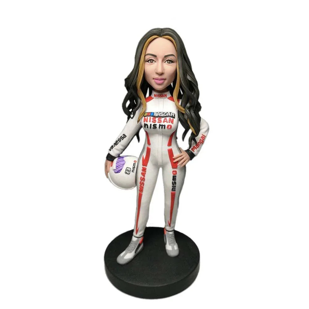 Female Racer BOBBLEHEAD - Mydedor Bobblehead and Custom gifts Shop