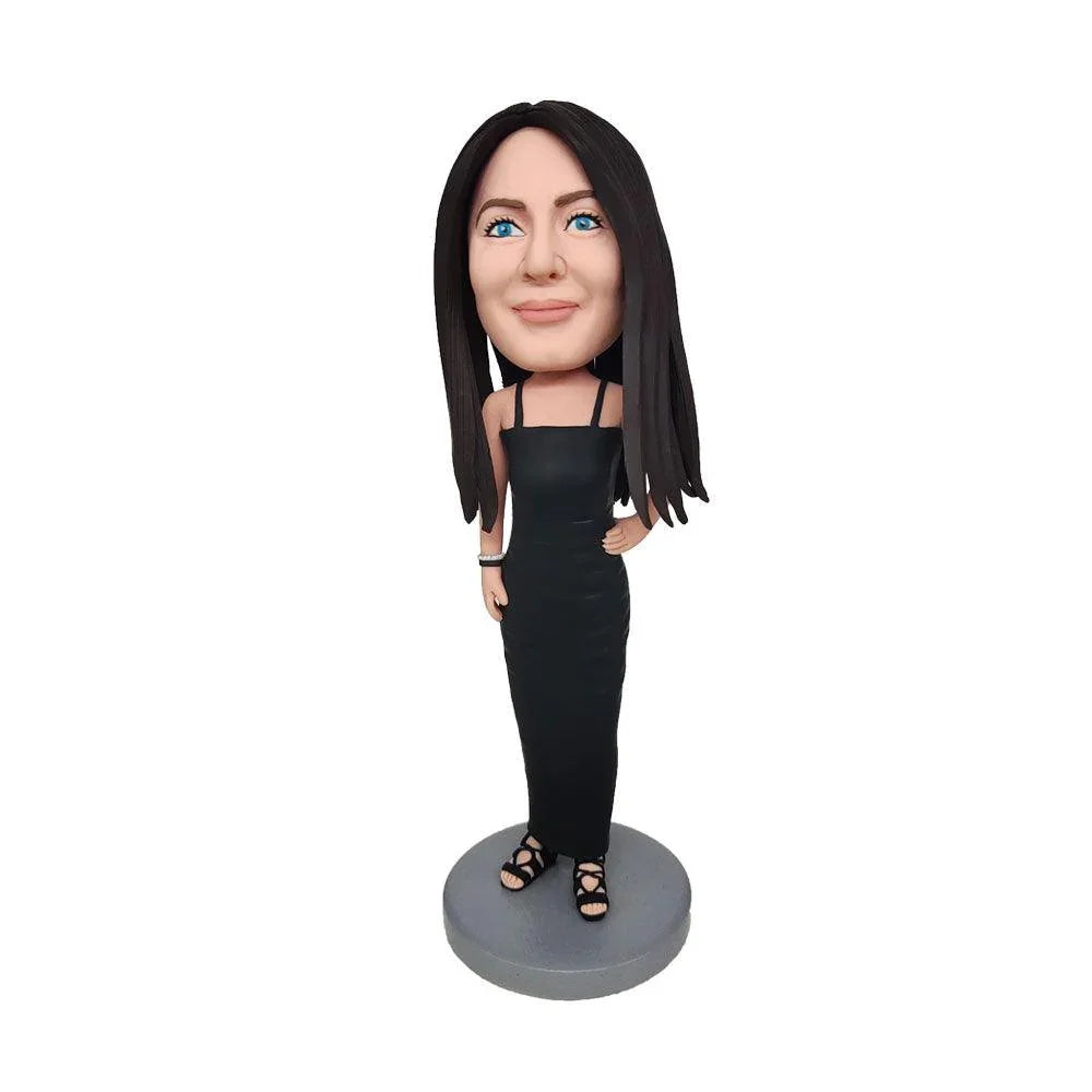 Beautiful lady in black long dress Custom Bobblehead - Mydedor Bobblehead and Custom gifts Shop