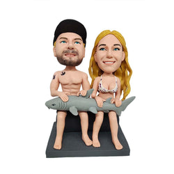 Couple Hugging Sharks Custom Bobblehead - Mydedor Bobblehead and Custom gifts Shop