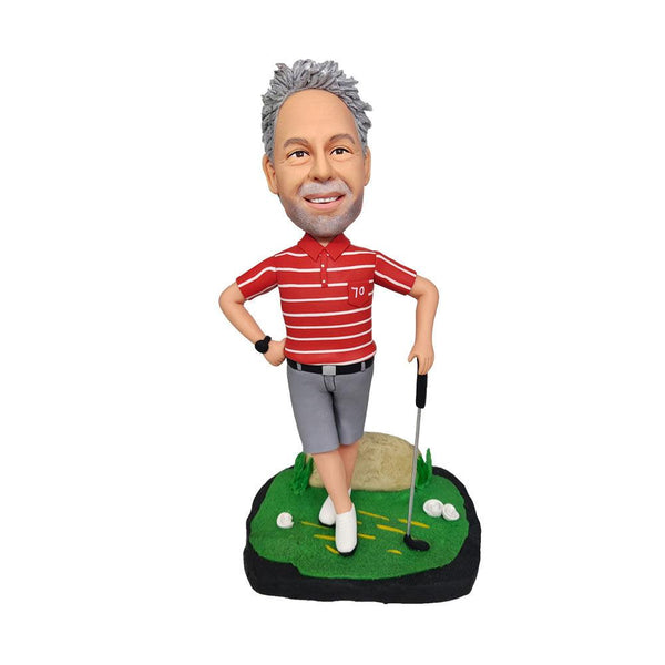Golf man in red striped shirt Custom Bobble head - Mydedor Bobblehead and Custom gifts Shop