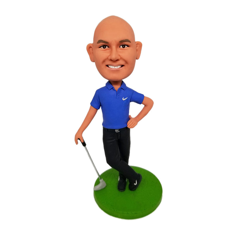 Playing Golf Man Bobbleheads personnalisés avec texte gravé