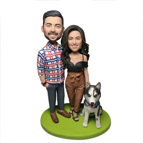 Happy Family with Puppy  Custom 2 person Bobblehead - Mydedor Bobblehead and Custom gifts Shop