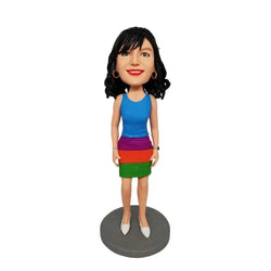 Beautiful Lady in Rainbow Dress Custom Bobblehead - Mydedor Bobblehead and Custom gifts Shop