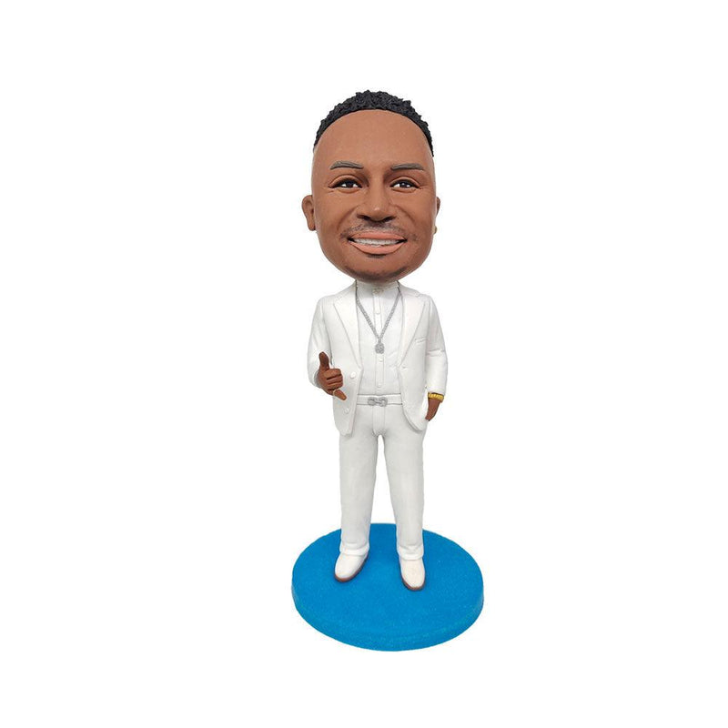 Men in pure white suit Custom Bobblehead - Mydedor Bobblehead and Custom gifts Shop