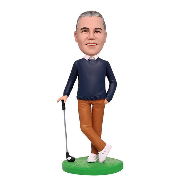 Man Playing Golf Custom Bobblehead With Engraved Text
