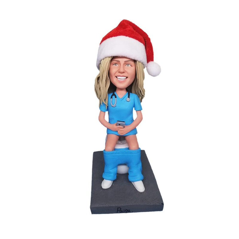 Christmas Female Doctor Squatting On Toilet  Custom Bobblehead - Mydedor Bobblehead and Custom gifts Shop