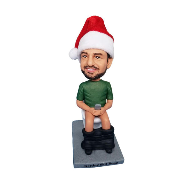 Christmas Man Sitting On Toilet  Custom Bobblehead - Mydedor Bobblehead and Custom gifts Shop