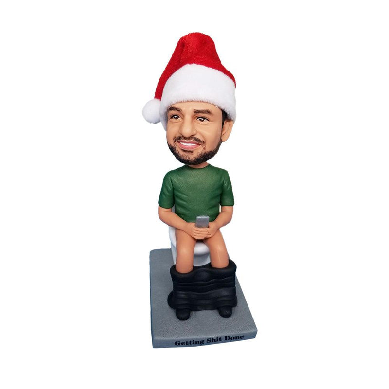 Christmas Man Sitting On Toilet  Custom Bobblehead - Mydedor Bobblehead and Custom gifts Shop