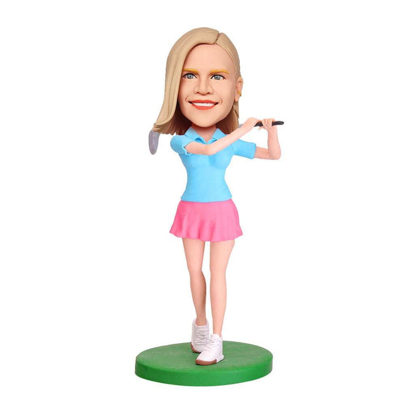 Female golfer posing Custom Bobblehead With Engraved Text - Mydedor Bobblehead and Custom gifts Shop