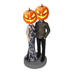 Full Body Custom Couple Pumpkin Head Bobblehead - Mydedor Bobblehead and Custom gifts Shop