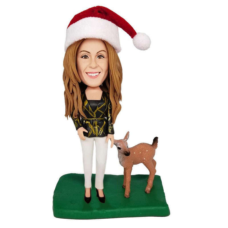 Christmas Deer And Beautiful Lady Custom Bobblehead - Mydedor Bobblehead and Custom gifts Shop
