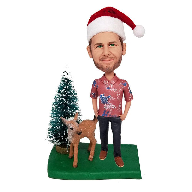 Christmas Deer And Christmas Tree Custom Bobblehead - Mydedor Bobblehead and Custom gifts Shop