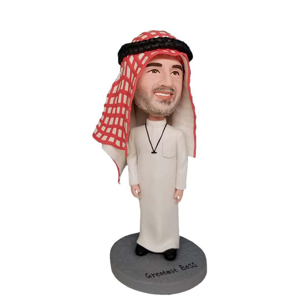 Man Dressed In Arab Garb Red Stripes Custom Bobblehead - Mydedor Bobblehead and Custom gifts Shop