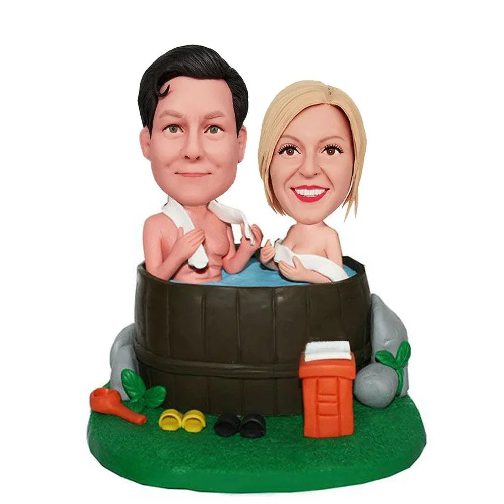 Couple in outdoor hot tub Custom Bobblehead - Mydedor Bobblehead and Custom gifts Shop