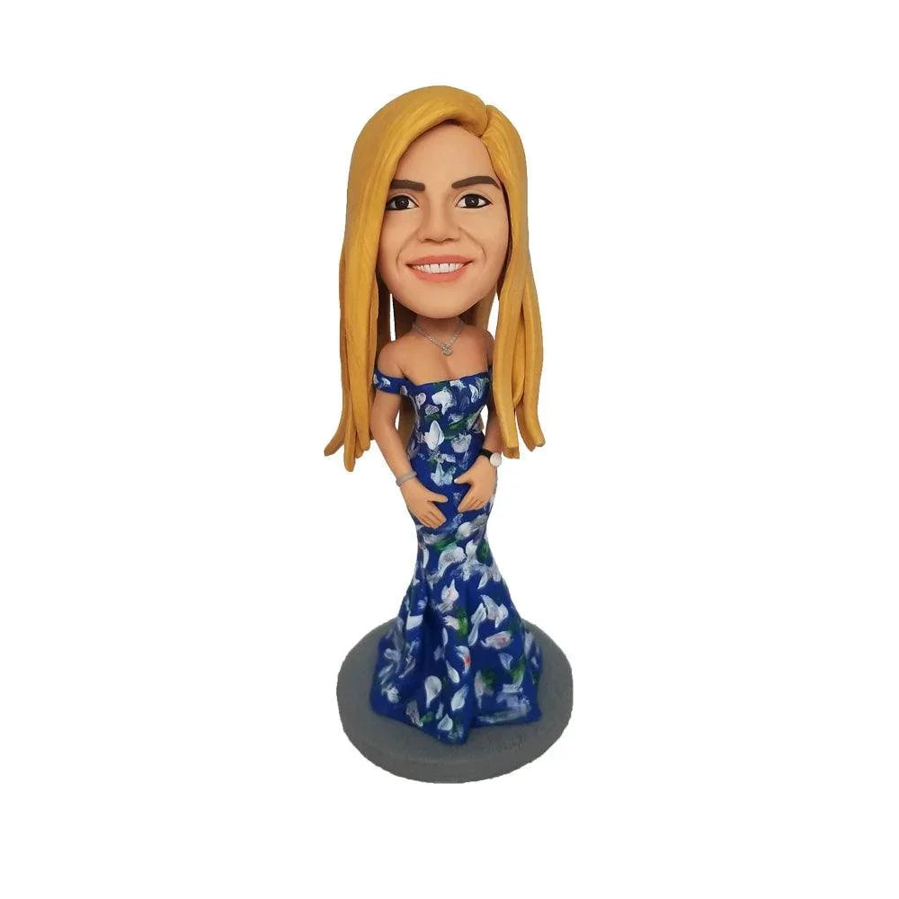 Pretty lady in blue full dress Custom Bobblehead - Mydedor Bobblehead and Custom gifts Shop