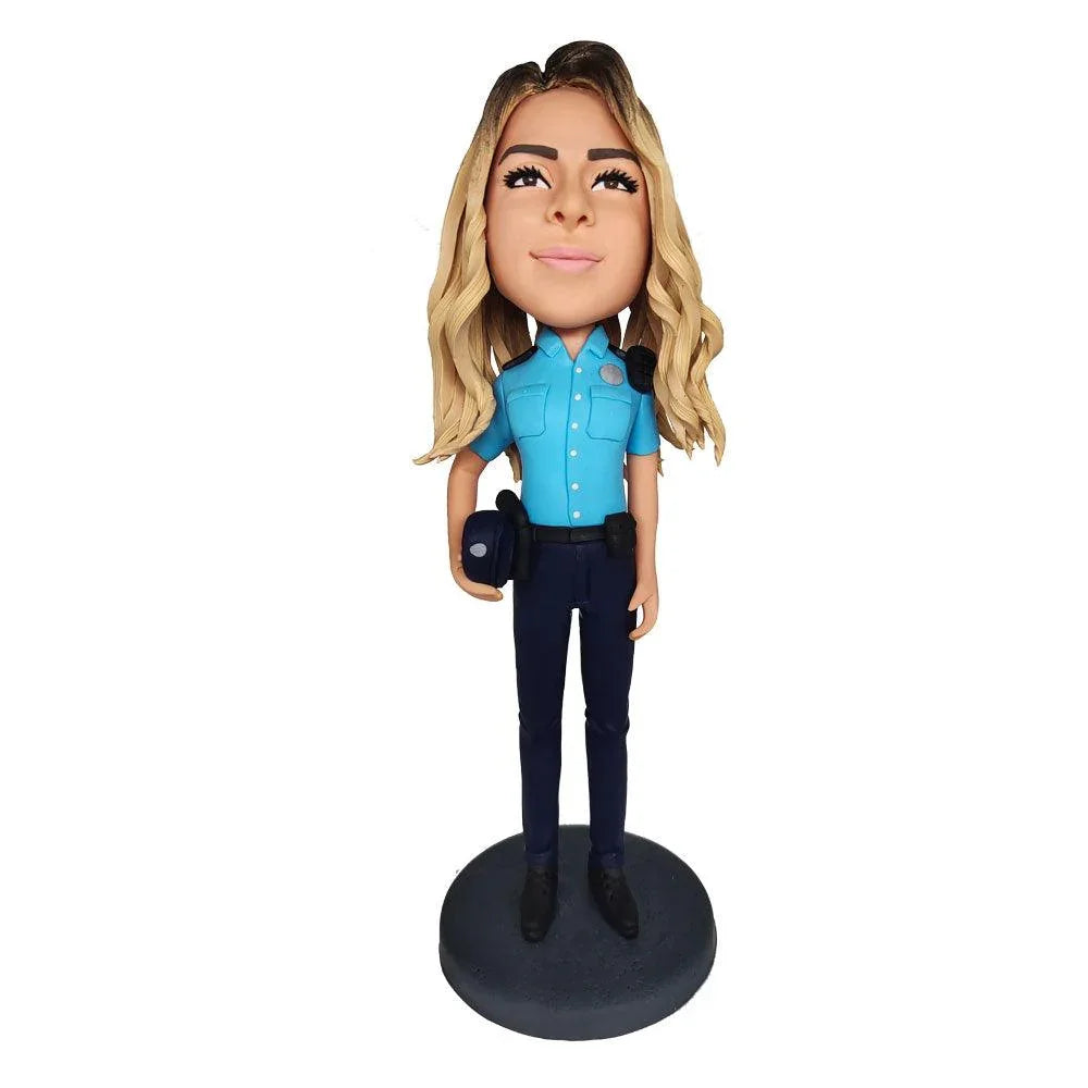 Policewoman in blue uniform Custom Bobblehead - Mydedor Bobblehead and Custom gifts Shop