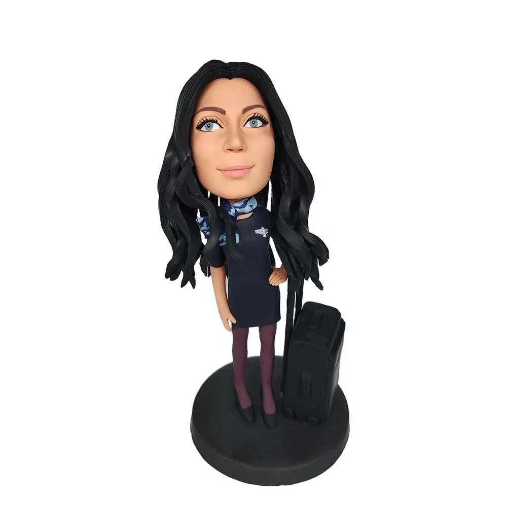 Stewardess pulling suitcase Custom BOBBLEHEAD - Mydedor Bobblehead and Custom gifts Shop