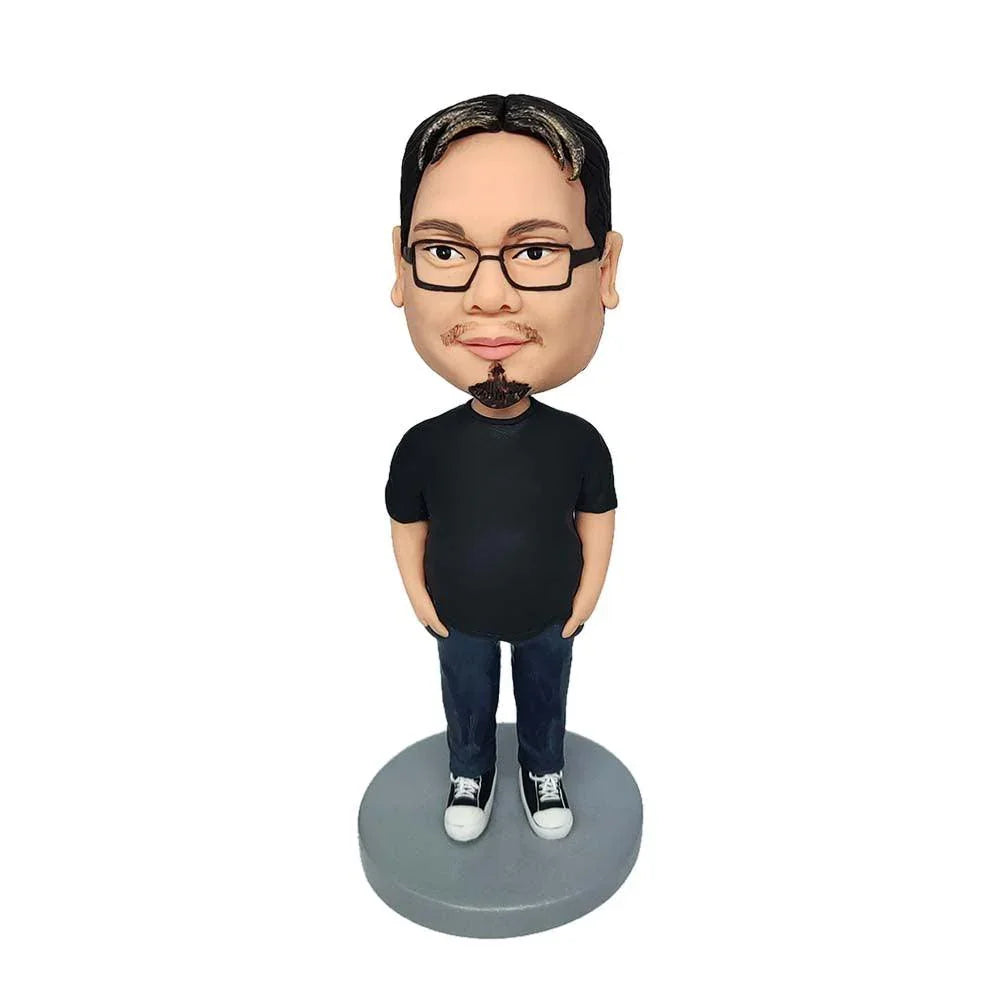 Black T-shirt men Custom Bobblehead - Mydedor Bobblehead and Custom gifts Shop