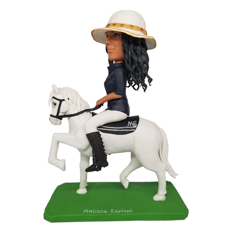 Gorgeous Equestrian Lady Riding A Horse Custom Bobblehead
