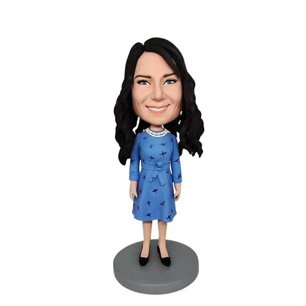 Blue flower dress Custom Bobblehead - Mydedor Bobblehead and Custom gifts Shop