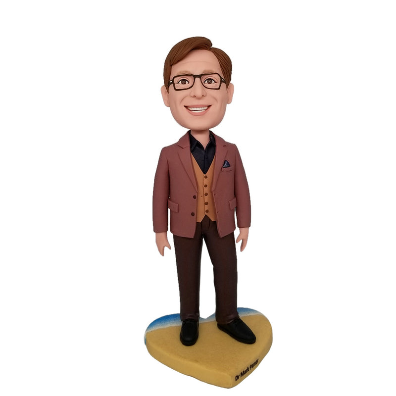 Custom Bobblehead Business Man in Formal Wear With Engraved Text
