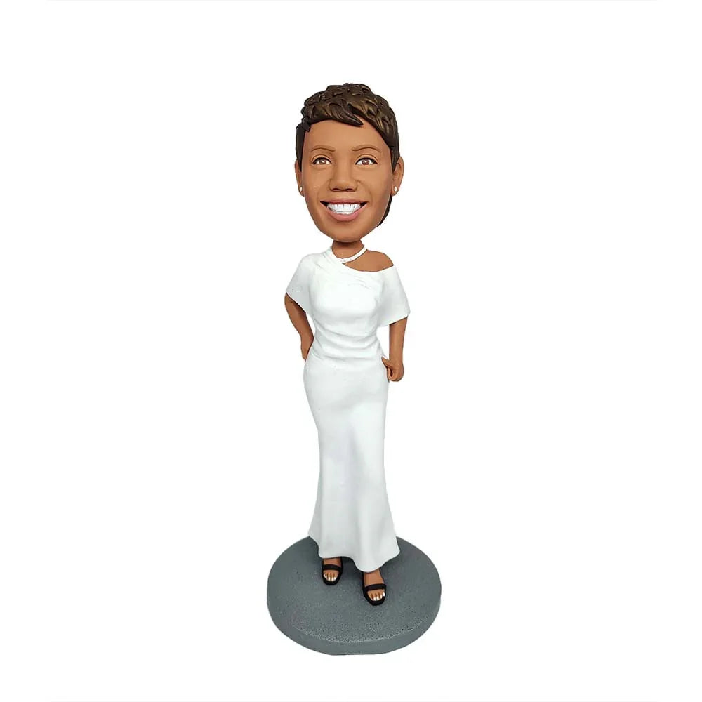 Beautiful lady in a white dress Custom Bobblehead
