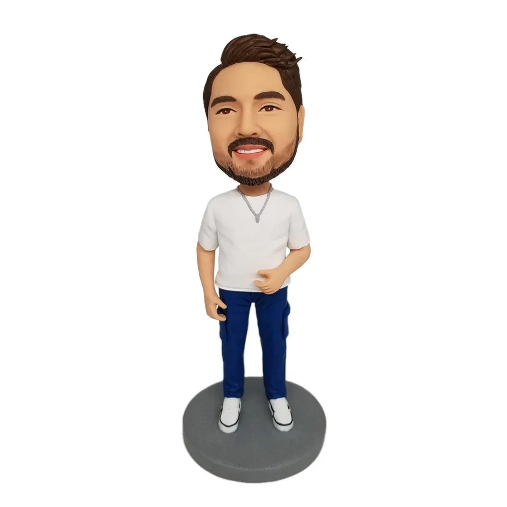 Men's White T-Shirt Custom Bobblehead